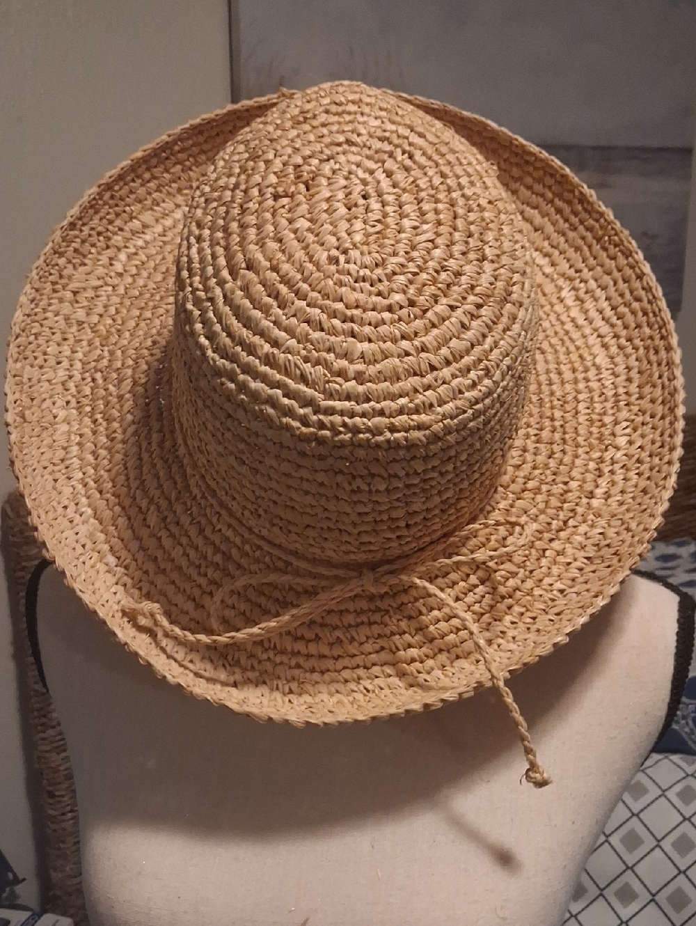 Natural Straw Sun Hat with Tie Detail - Beige